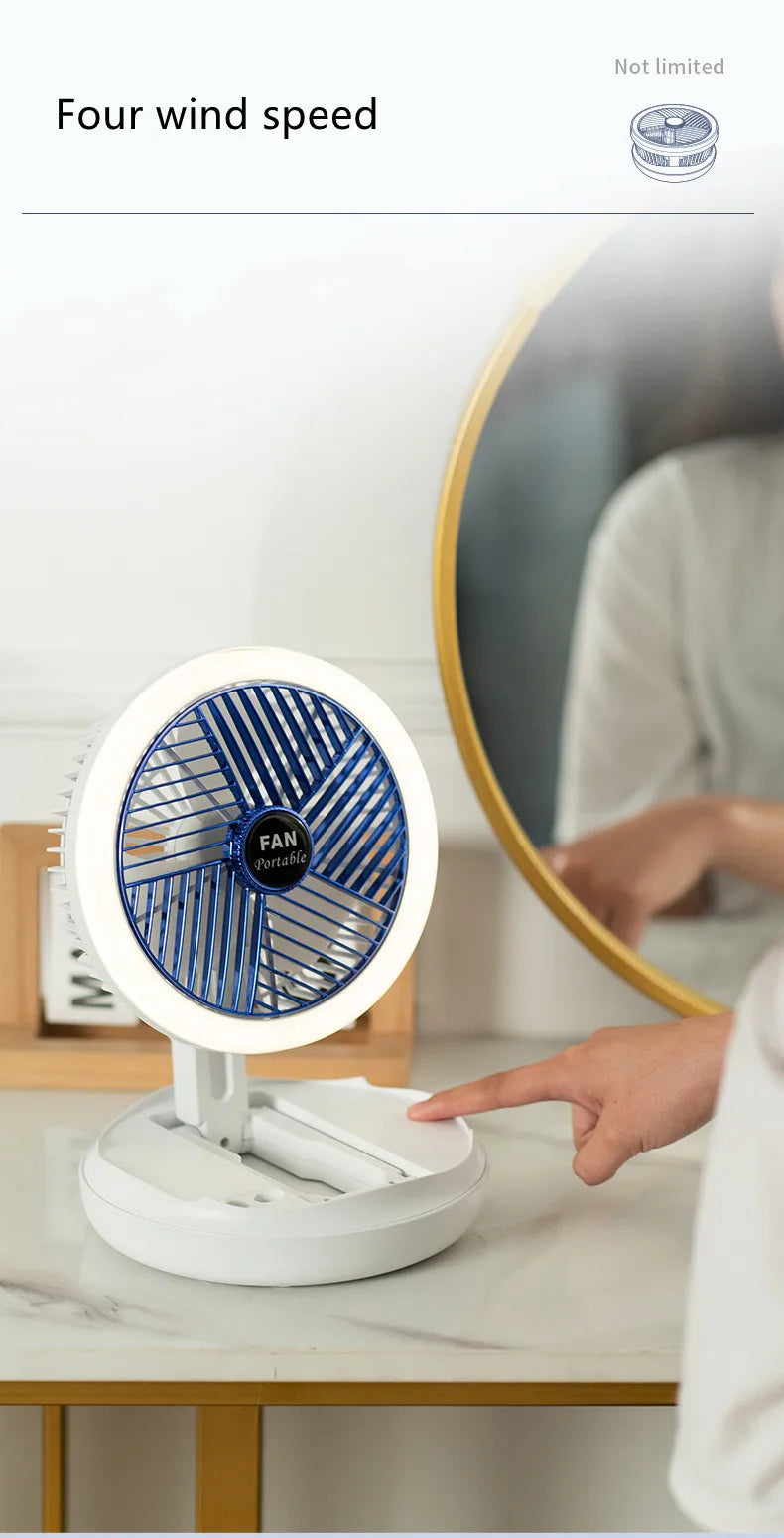 USB Charging Foldable Table Fan Wall Mounted Hanging Ceiling Fan with LED Light 4 Speed Adjustable For Home Room Air Cooler Fan