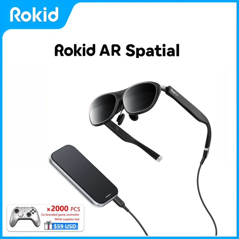 Rokid Max 2 Spatial AR Lite 300" Spatial Multi Screen 1920X1200 50°FoV Home Game Viewing Realtime Trans
