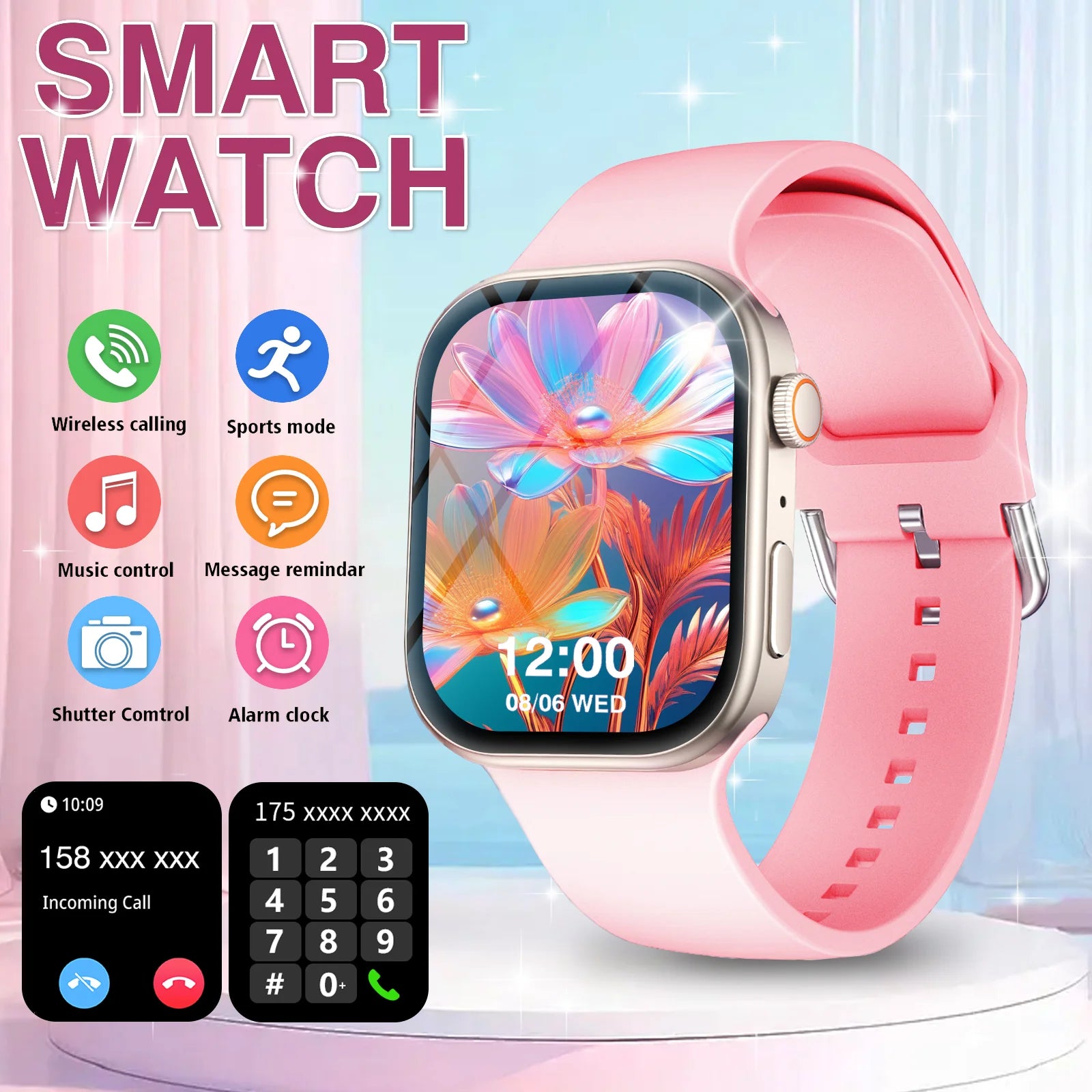 Smart Watch Bluetooth Call Message Display Fitness Monitoring Bracelet Christmas Gift Suitable for Android iPhone