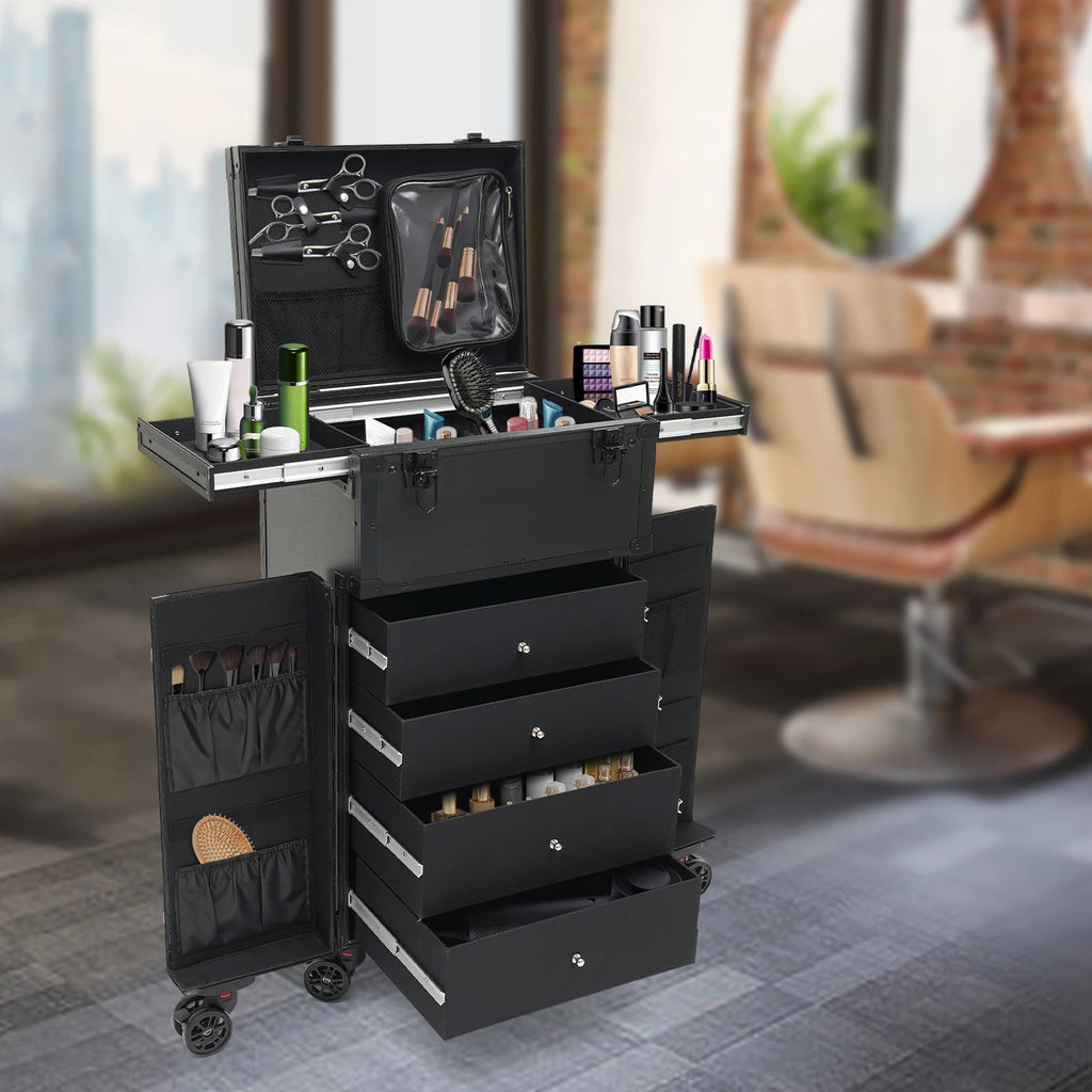 31.15inch Professional Rolling Makeup Case 4 Drawers Pro Makeup Artist Cosmetic Train Case Makeup Organizer Travel Case