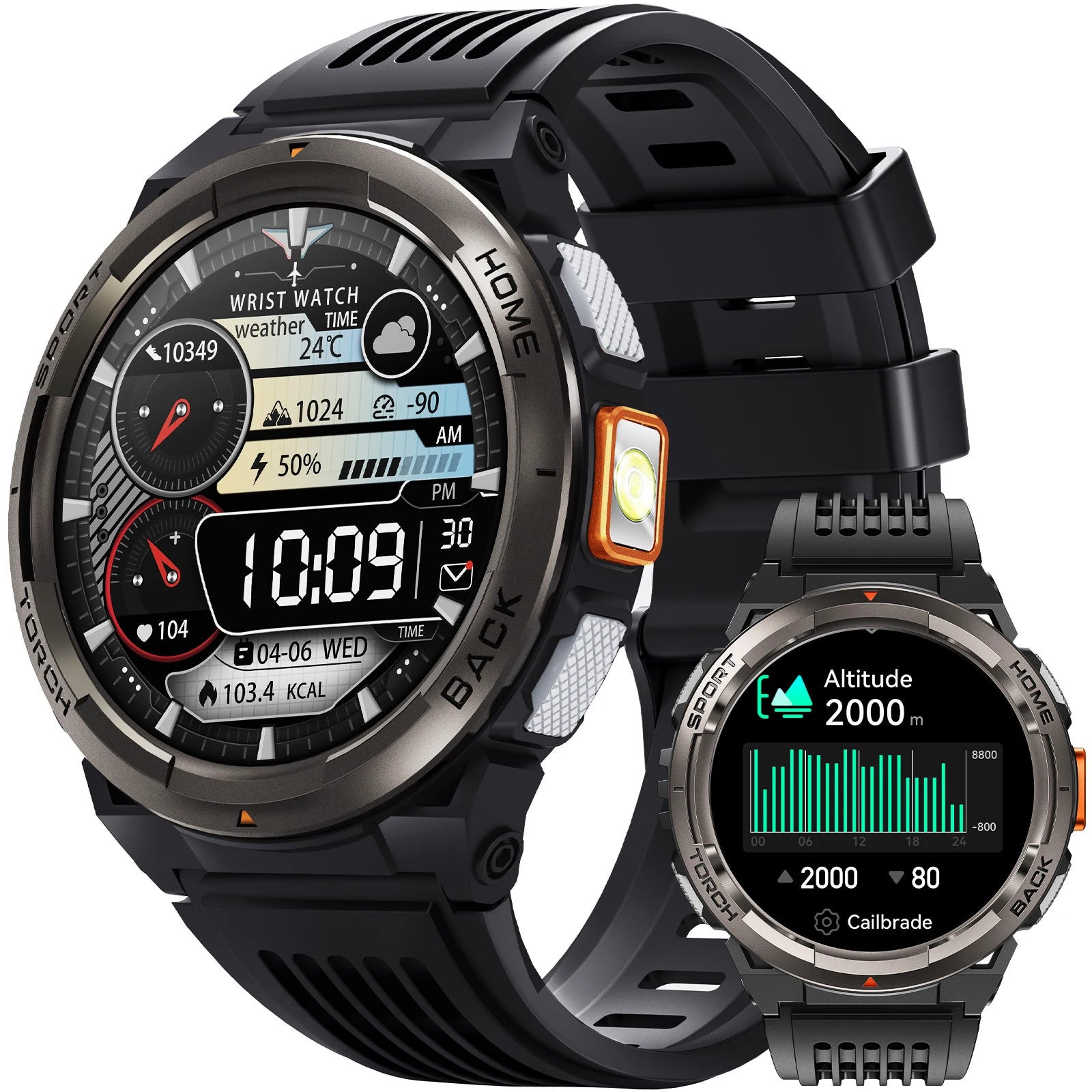 EIGIIS 1.45 Inch Smart Watch KE5 3ATM Waterproof Original Design Sports Watch With Compass And Altitude Barometer LED Flashlight