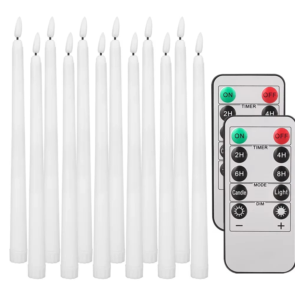 LED Flameless Taper Candles Flickering with 10-Key Remote 11" Battery Operated Ivory Candlesticks Christmas Home Wedding Decor