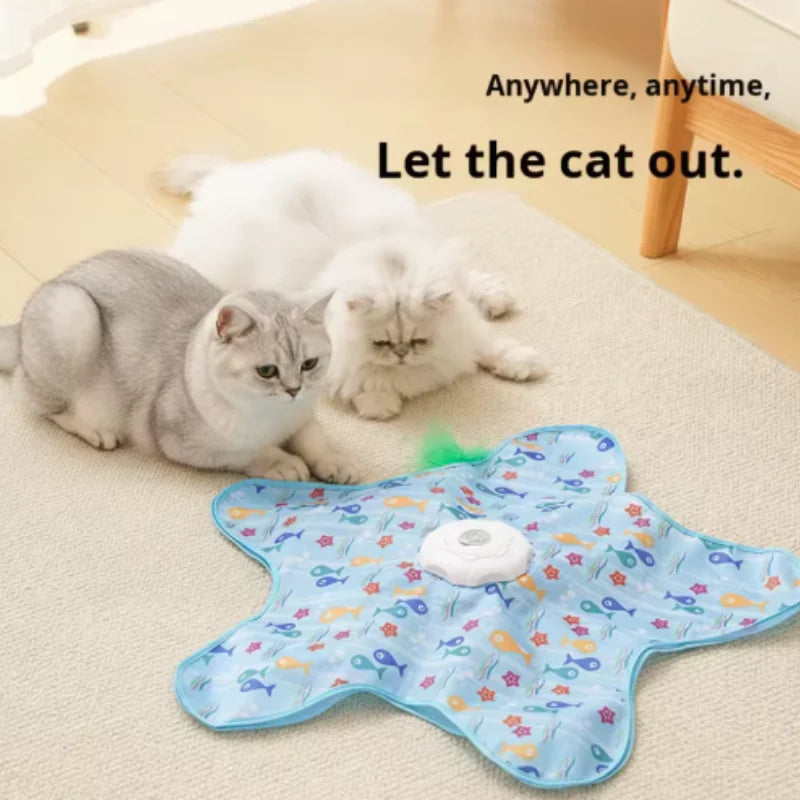 Hot Cat Toys Interactive Hide and Seek Cat Toy with Mouse Squeaky Motion Activated Moving Concealed Feathers Kitten Teaser Toy