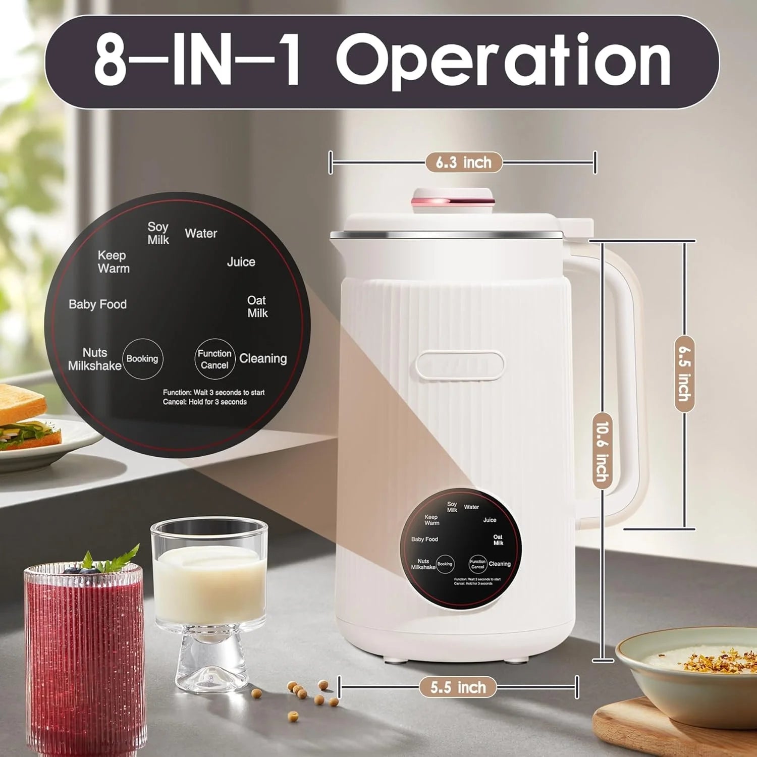 8-in-1 Multifunctional Automatic Nut Milk Machine&Coffee Maker, 40oz Auto Self-Cleaning Delay Start, Keep Warm Boil