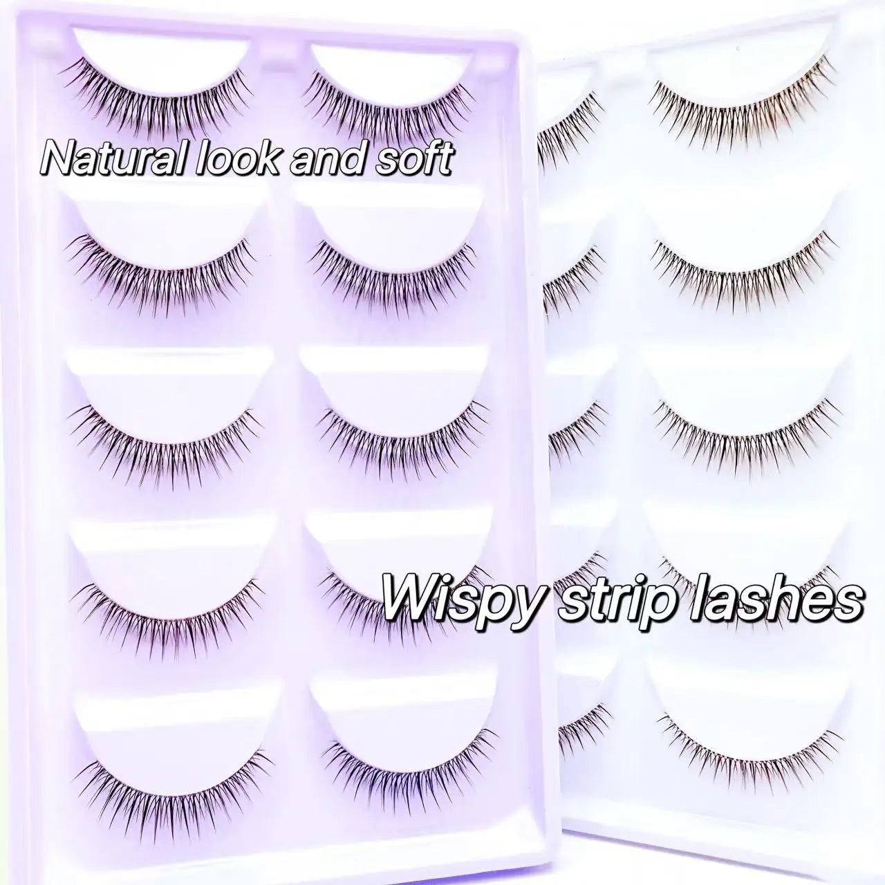 Soft & Natural Eye Enhancement 5 Pairs False Eyelashes  Transparent Stem Soft Natural Strip Lashes