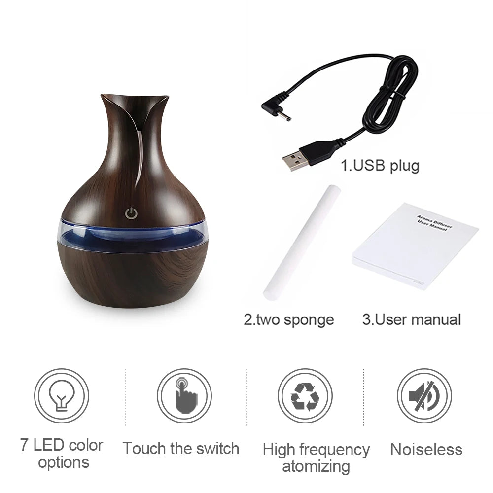 Mini USB Diffuser Air Humidifier with 7-Colors LED night light Aromatherapy Diffuser 300ml Cool Mist Maker for home bedroom