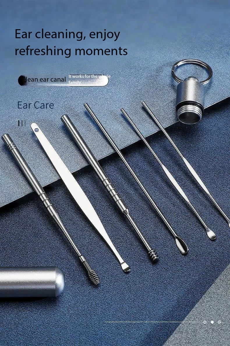 6Pcs Stainless Steel Ear Cleaning Set, Ear Pick Tools with Storage Tube, Professional Ear Wax Remover Kit for Home Use
