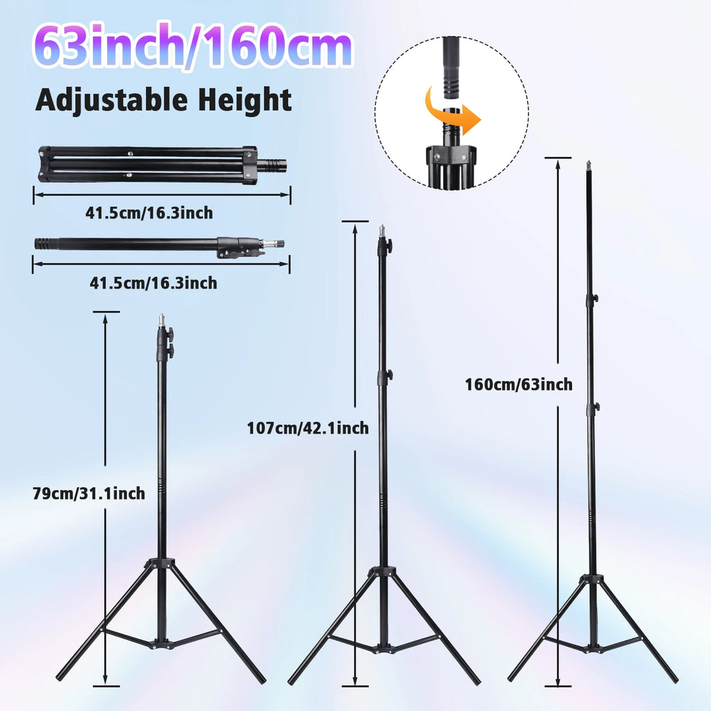A 10 Inch Professional Selfie Ring LED Light, USB Powered,160cm Tall Stand, 38-Color RGB, Live Streaming, Makeup Fill Lights
