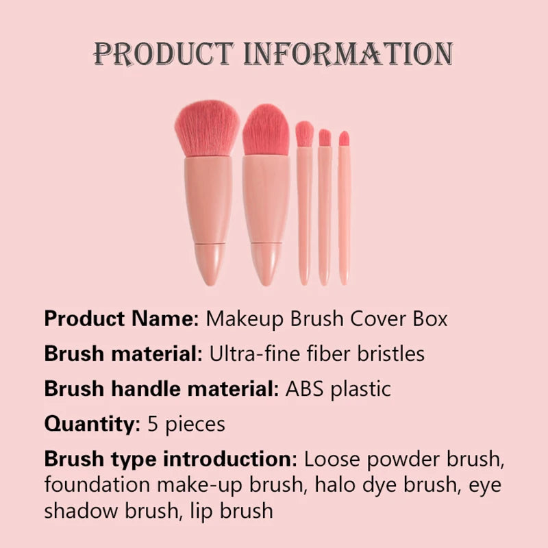 【SSummer10】5Pcs Travel Mini Makeup Brushes Set with Case Mirror - Small Complete Function Cosmetic Kit【SS】
