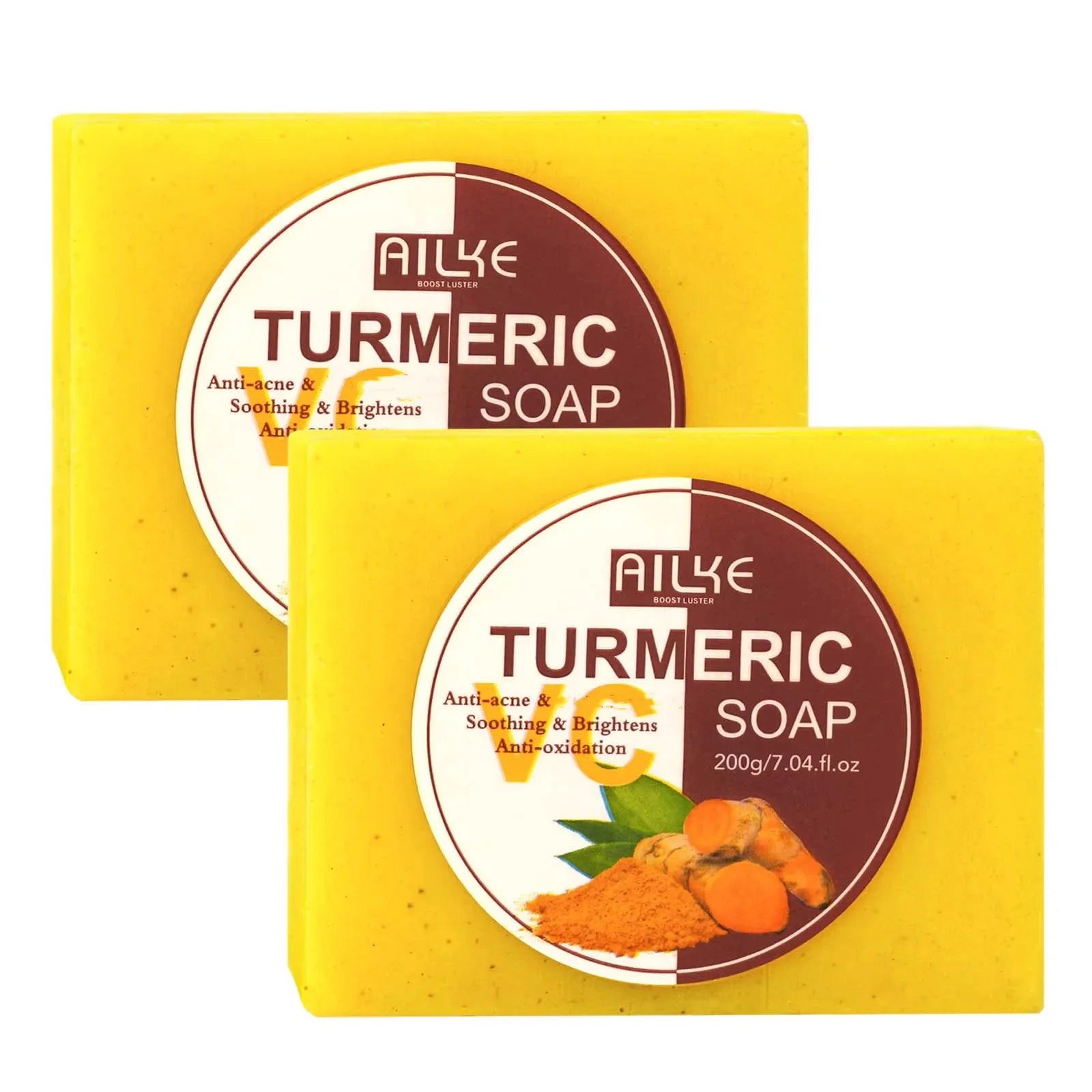 AILKE Natural Turmeric Bath Soap for Face, Body, Hands, Lightening, Cleaning, Even Skin Tone, Anti Dark Spots and Acne, 200g