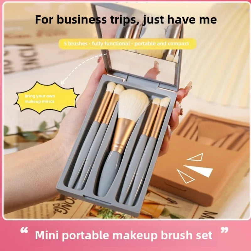 2024 New 5 pieces mirror box with skylight powder brush concealer blush super soft brush boxed mini portable makeup