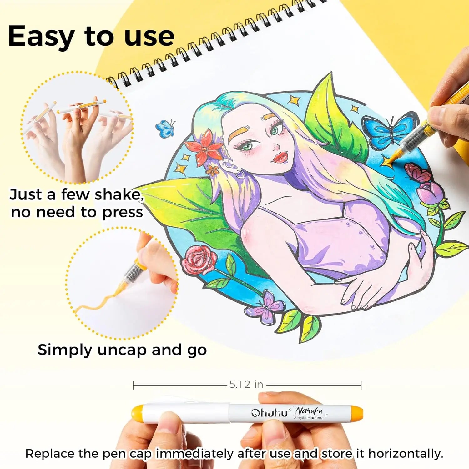 Ohuhu Nahuku Direct-ink Acrylic Markers Acrylic Paint Markers Direct Liquid Flexible Brush Tip High Opacity Paint Pens Lightfast