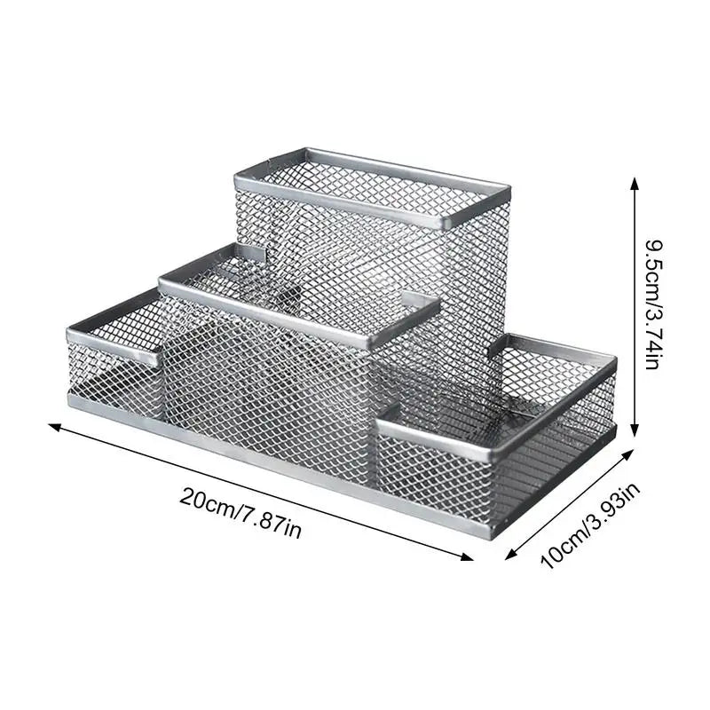 Pen Containers For Desk Office Stationery Storage With 4 Grid Desk Organizer Storage For Desktop Home School Bedroom Countertop