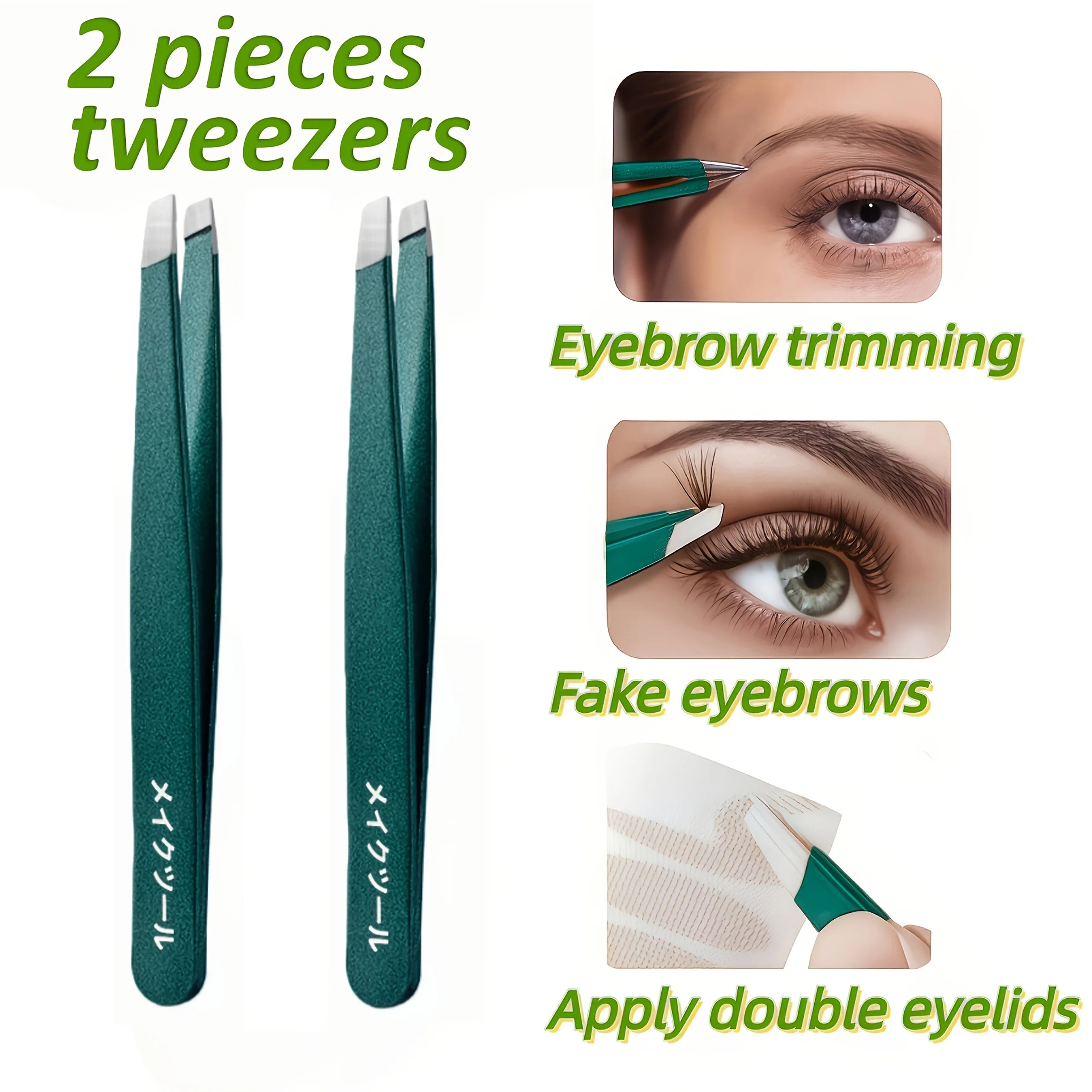 2pcs High Precision Stainless Steel Eyebrow Clip Slanted Tip Tweezers for Hair Removal Beard Removal, False Eyelash Application