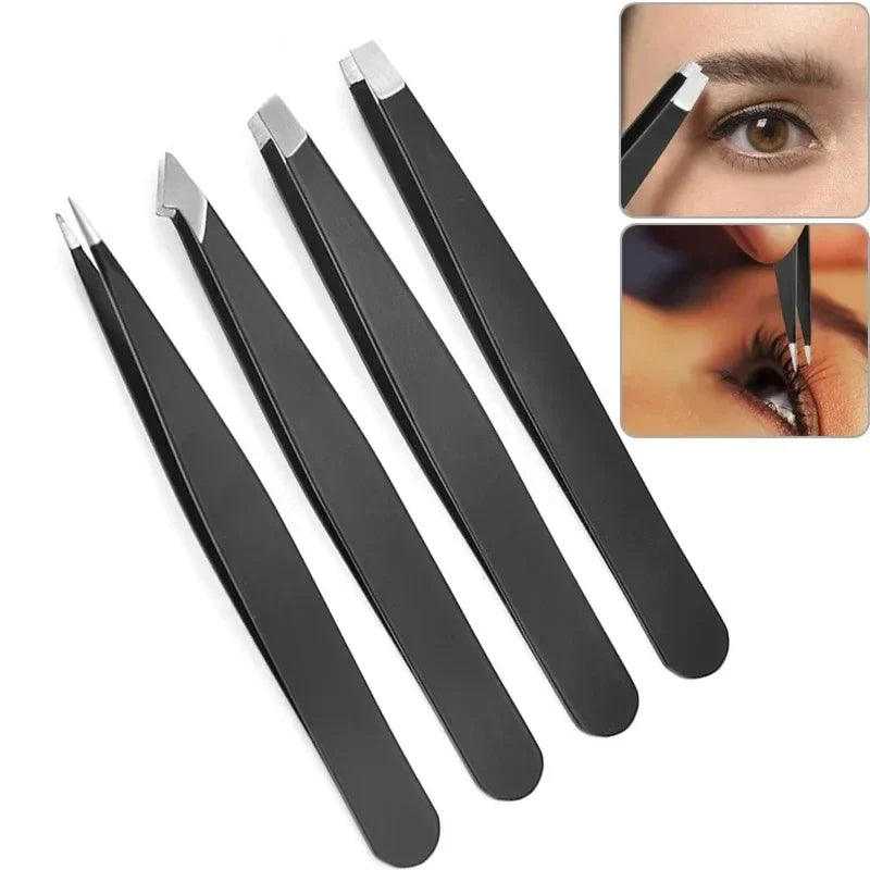 Professional Stainless Steel Precision Tweezer - Slant Tip Hair Plucker for Easy Grooming Brow Clips Removal Makeup Tools