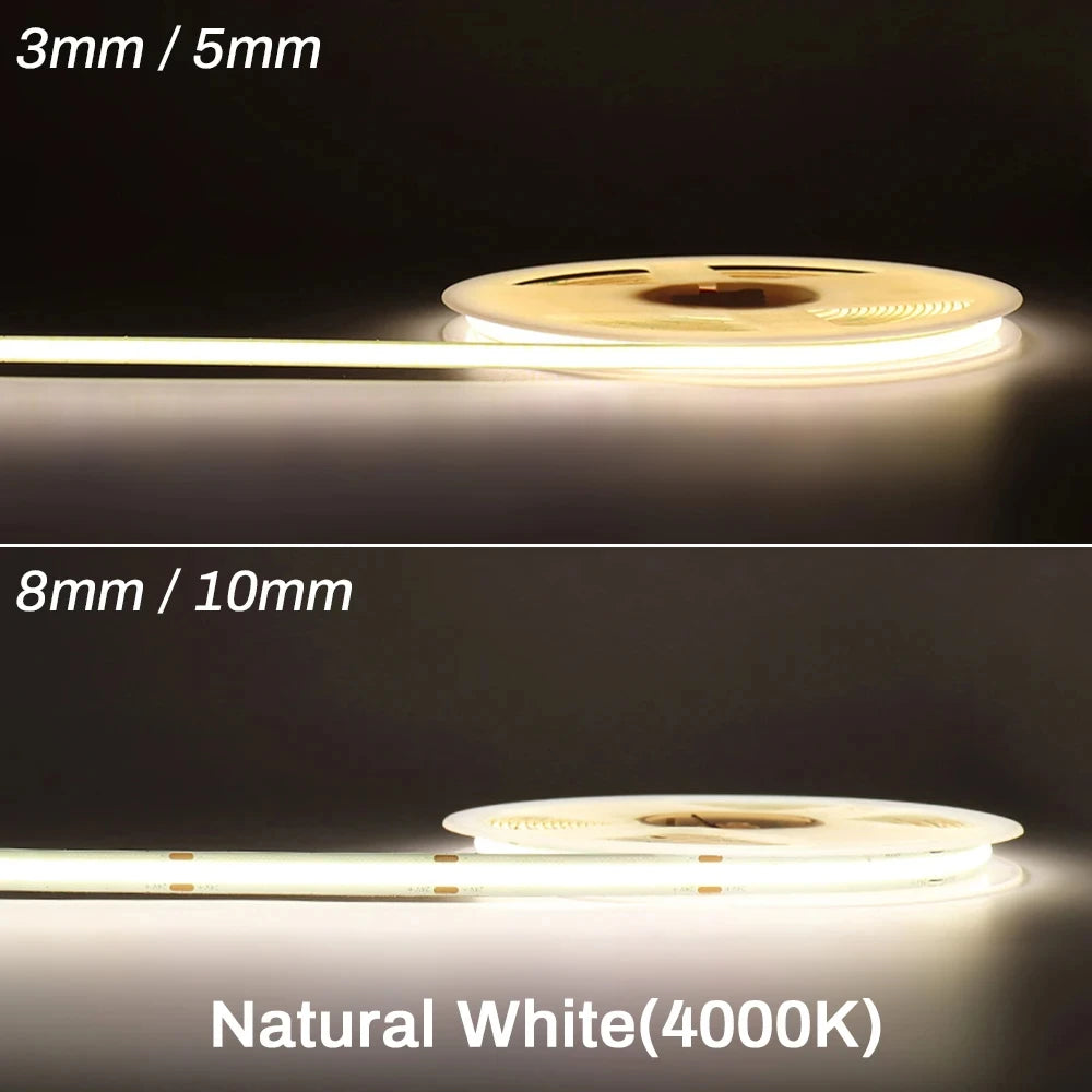 3mm 5mm 8mm COB LED Strip 12V 24V Dimmable Tape LED Ice Blue Yellow Red Green Pink White For Home Decor RA90 LED Strip Lighting