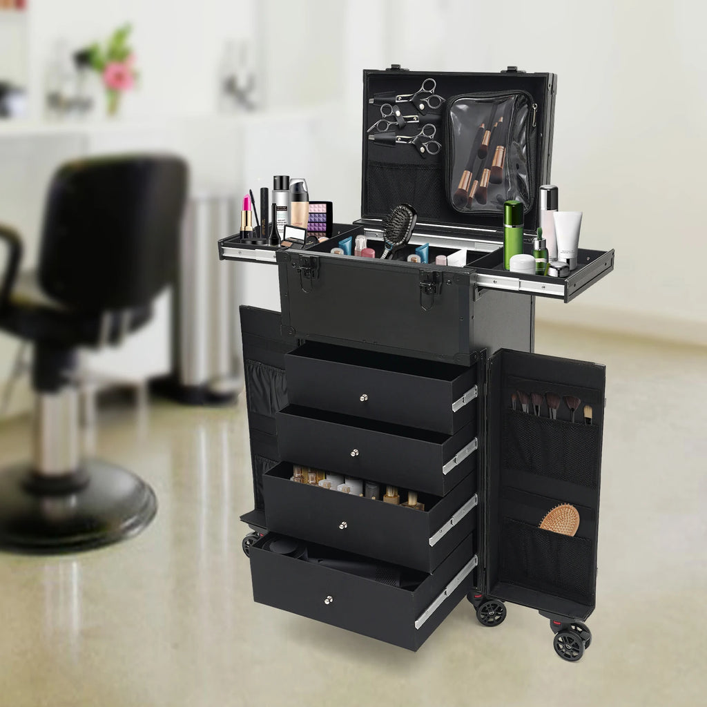 31.15inch Professional Rolling Makeup Case 4 Drawers Pro Makeup Artist Cosmetic Train Case Makeup Organizer Travel Case