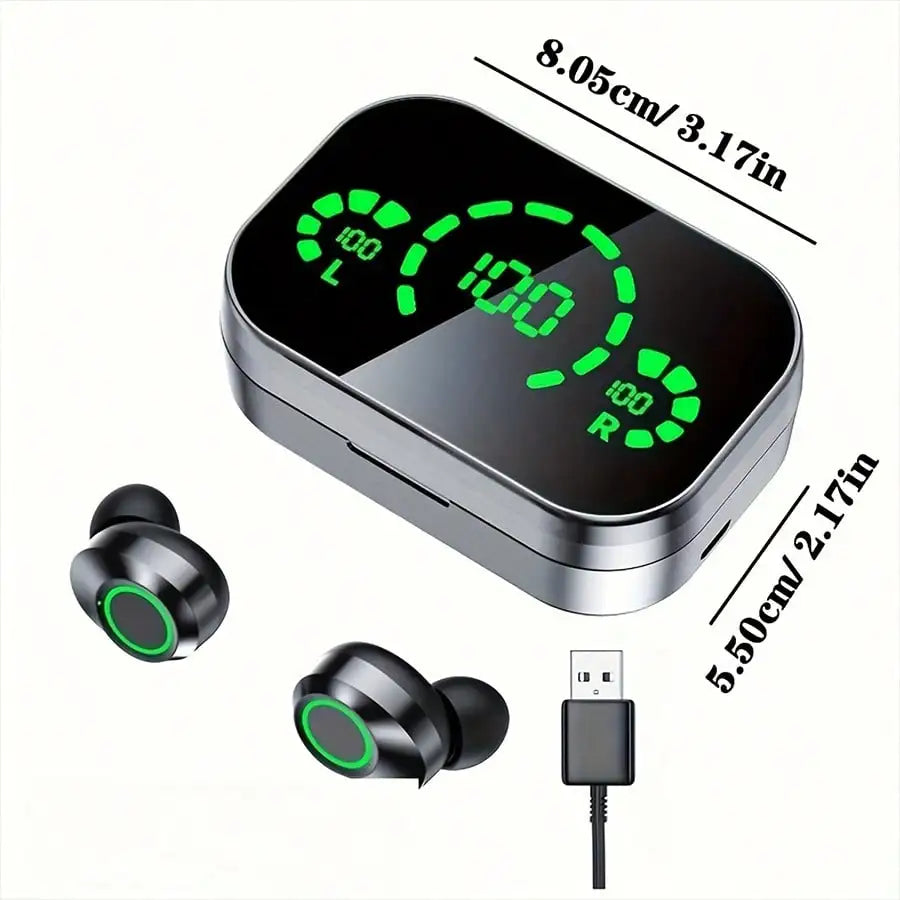 A Pair Of True Wireless Earbuds With Digital LED Battery Display, TWS In Ear Headphones With ENC Noise Reduction Function, Built-In Condenser Microphone, Sports And Fitness Headphones, Deep Bass, Type-C Rechargeable Case, Lit