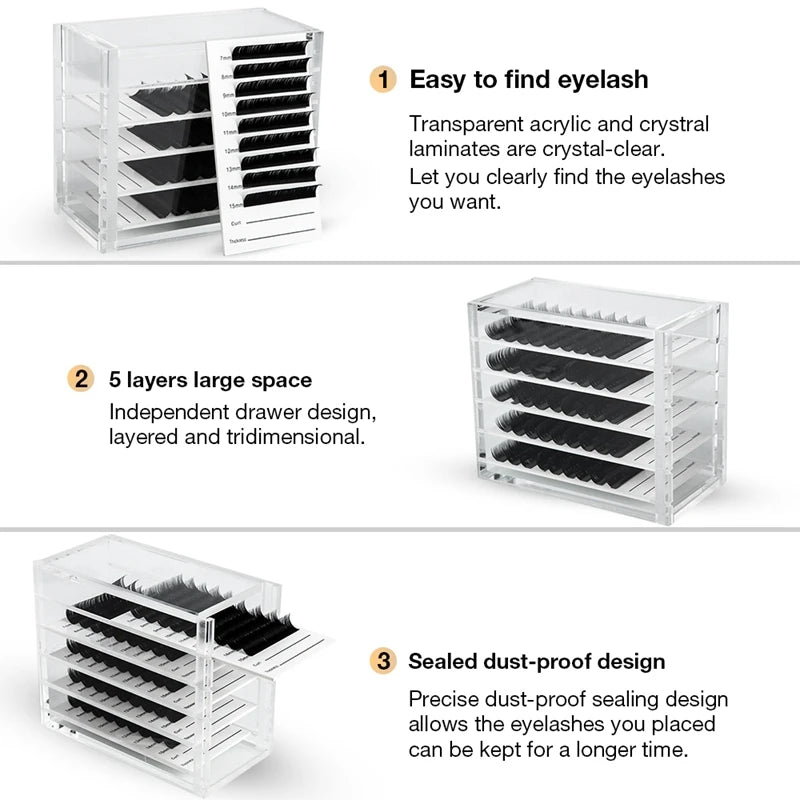 False Eyelash Storage Box 5 Layers Acrylic Pallet Lash Holder Pallet Individual Eyelash Extension Glue Display Stand Makeup 2029