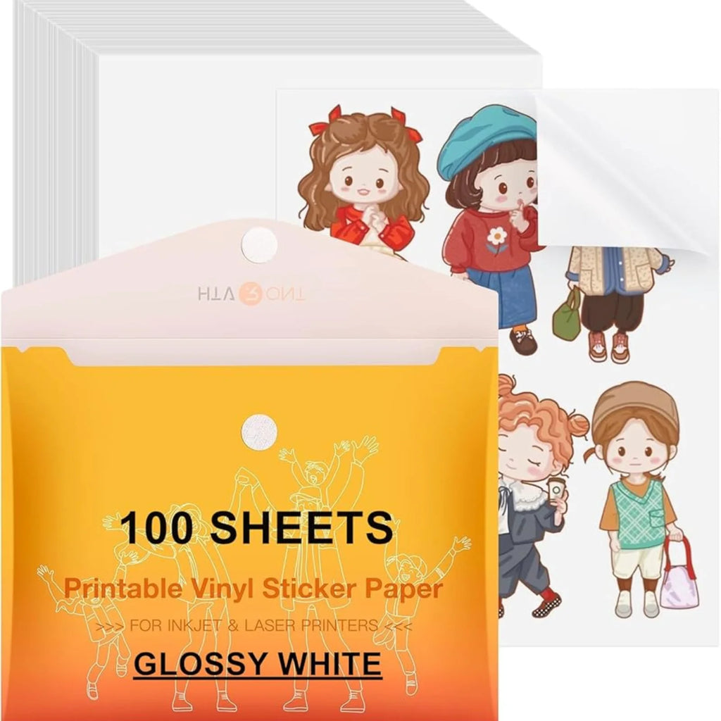 HTVRONT Premium Printable Vinyl Sticker Paper for Inkjet Printer -100 Sheets 100g Matte White Waterproof, Dries Quickly-Standard