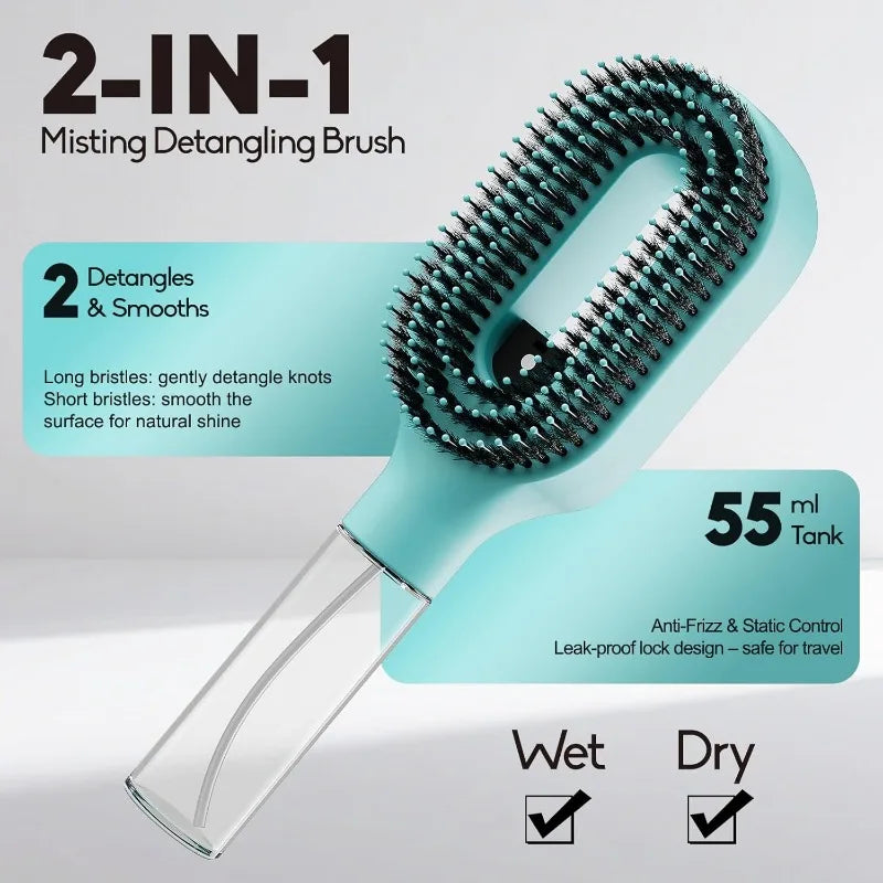 Refillable Spray Hair Comb Anti Static Detangling Brush Eliminate Frizz Tangles Portable Hair Styling Water Spray Brush For All Hair Types