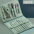 16Pcs Stainless Steel Nail Clippers Cuticle Nippers Set Portable Travel Case Household Manicure Pedicure Grooming Supply