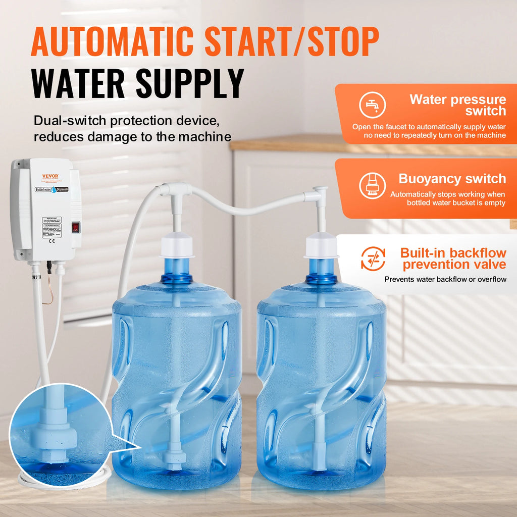 SucceBuy 2x5Gal Bottled Water Dispenser Pump System Dispensing System Auto Electric Water Dispenser Double-Pipe Water Jug Pump
