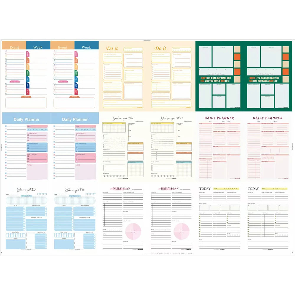 A5 Daily Planner Notebook 50 Sheets Spiral Bound English Weekly Self-Discipline Schedule Organizer Goals Tasks Time Management
