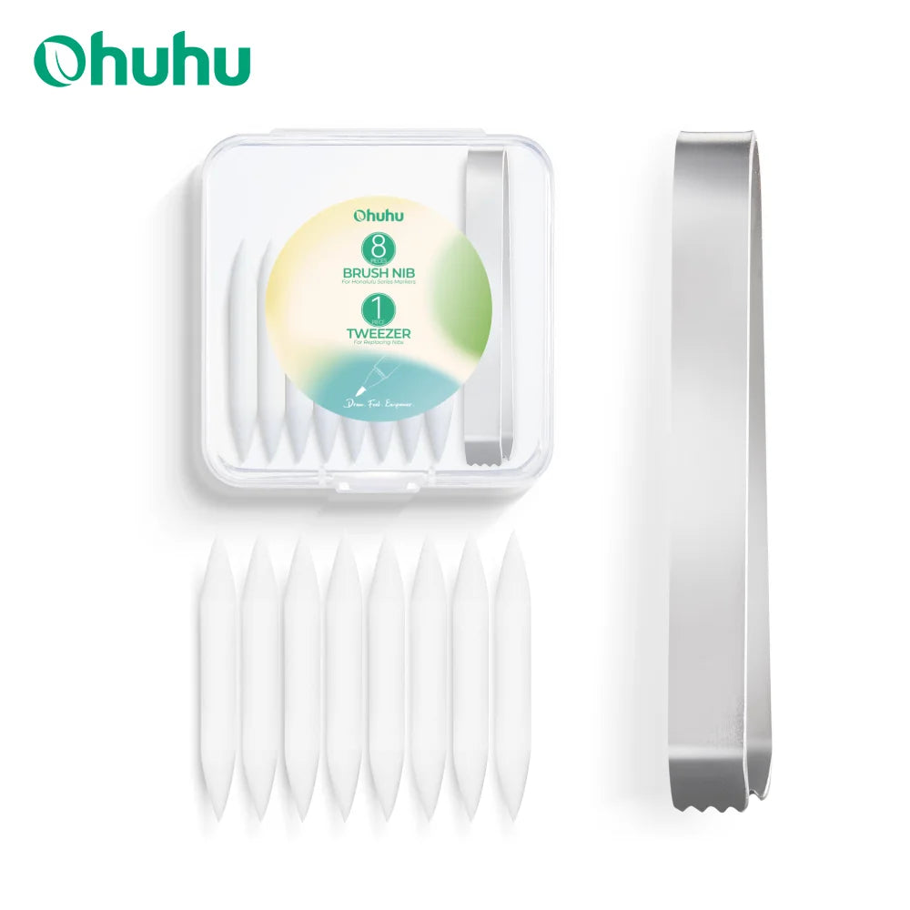 Ohuhu Replacement Brush Nibs Of Honolulu & Honolulu B Series Markers Replacement Super Brush Nibs Tweezer included Storage Box