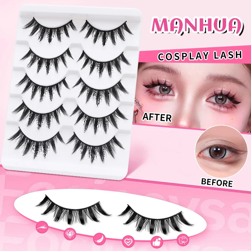 DINGSEN 5Pairs Lashes Fake Eyelashes Natural Long Manga Lashes Winged End Eye Elongated Eyelashes Fake Lashes Makeup