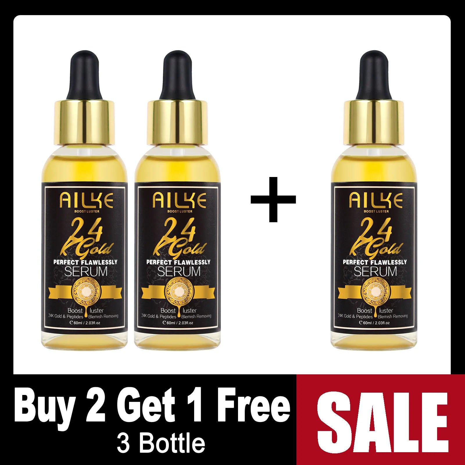 AILKE 24K Whitening Skin Set, Lightening, Remove Black Spots, Melanin, Stains, Even Skin Tone, Moisturizing, for All Skin Types