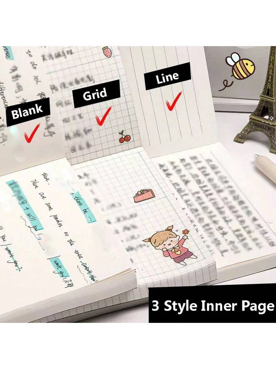 1pc Ultra Thick And Simple A5 Blank Line Grid Notebook,Retro Student Practical Draft Pad,Diary Notepad,256 Pages