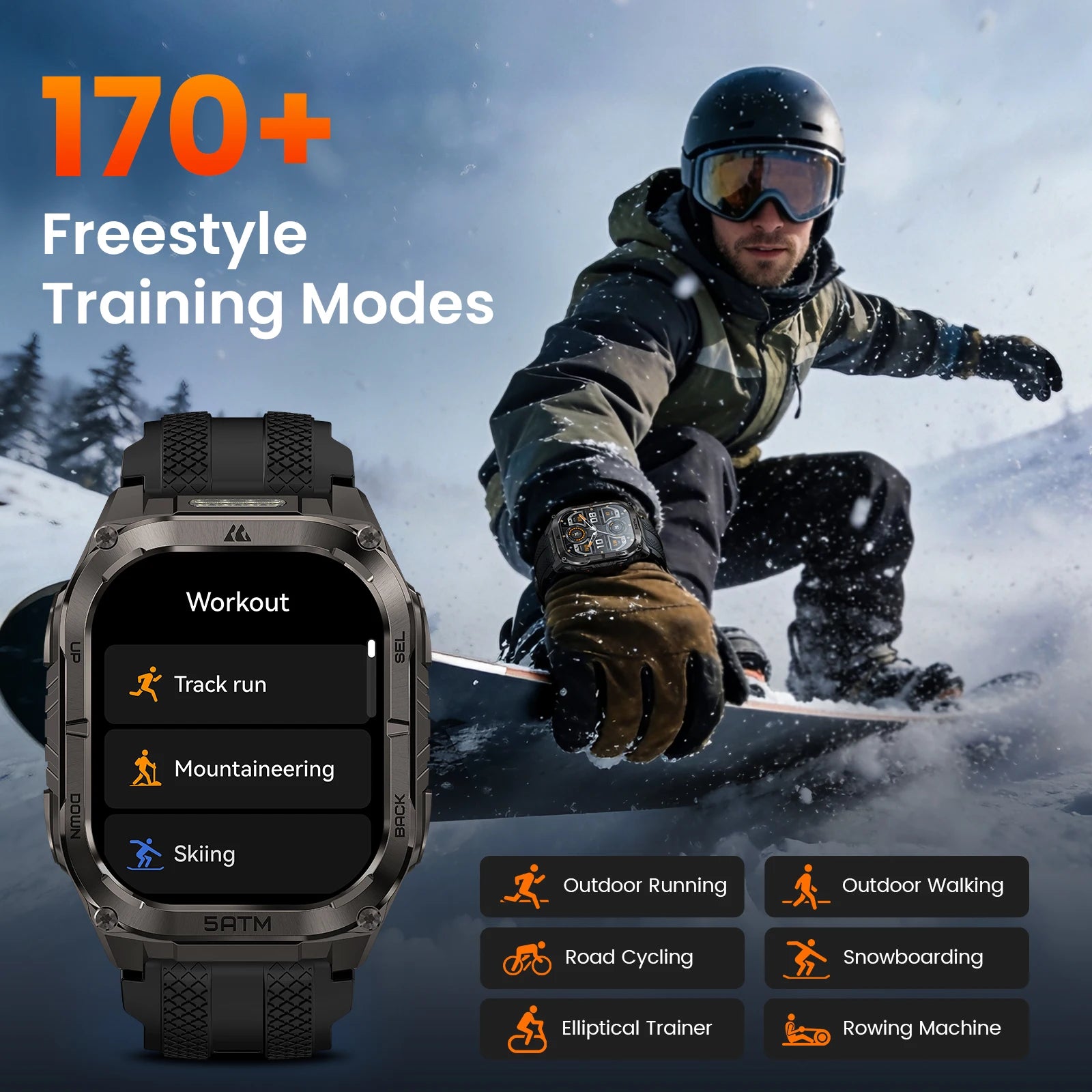 KOSPET TANK M4C Rugged Smartwatch for Men Military-Grade GPS Watch with Flashlight 5ATM Waterproof Health & Fitness Tracker