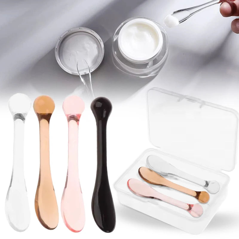 3pcs Acrylic Cosmetic Spatulas Scoop with Bottle Face Cream Mask Mud Mixing Spoon Beauty Tools Absorb Roller Facial Applicator
