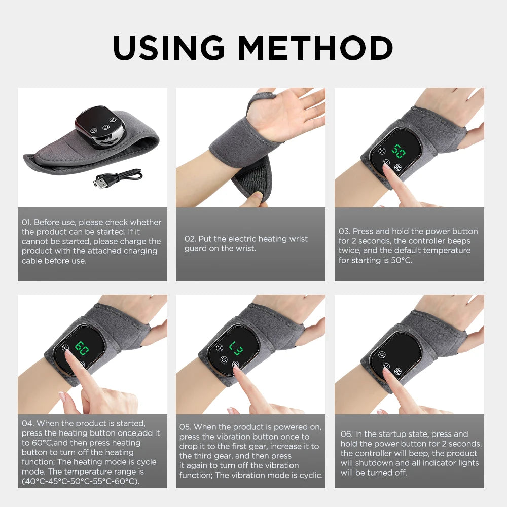Electric Foot Hand Massager 5-Level Far-Infrared Hot Compress Vibrate Heat Ankles Wrist Guard Bracket Joint Portable Relax Timer