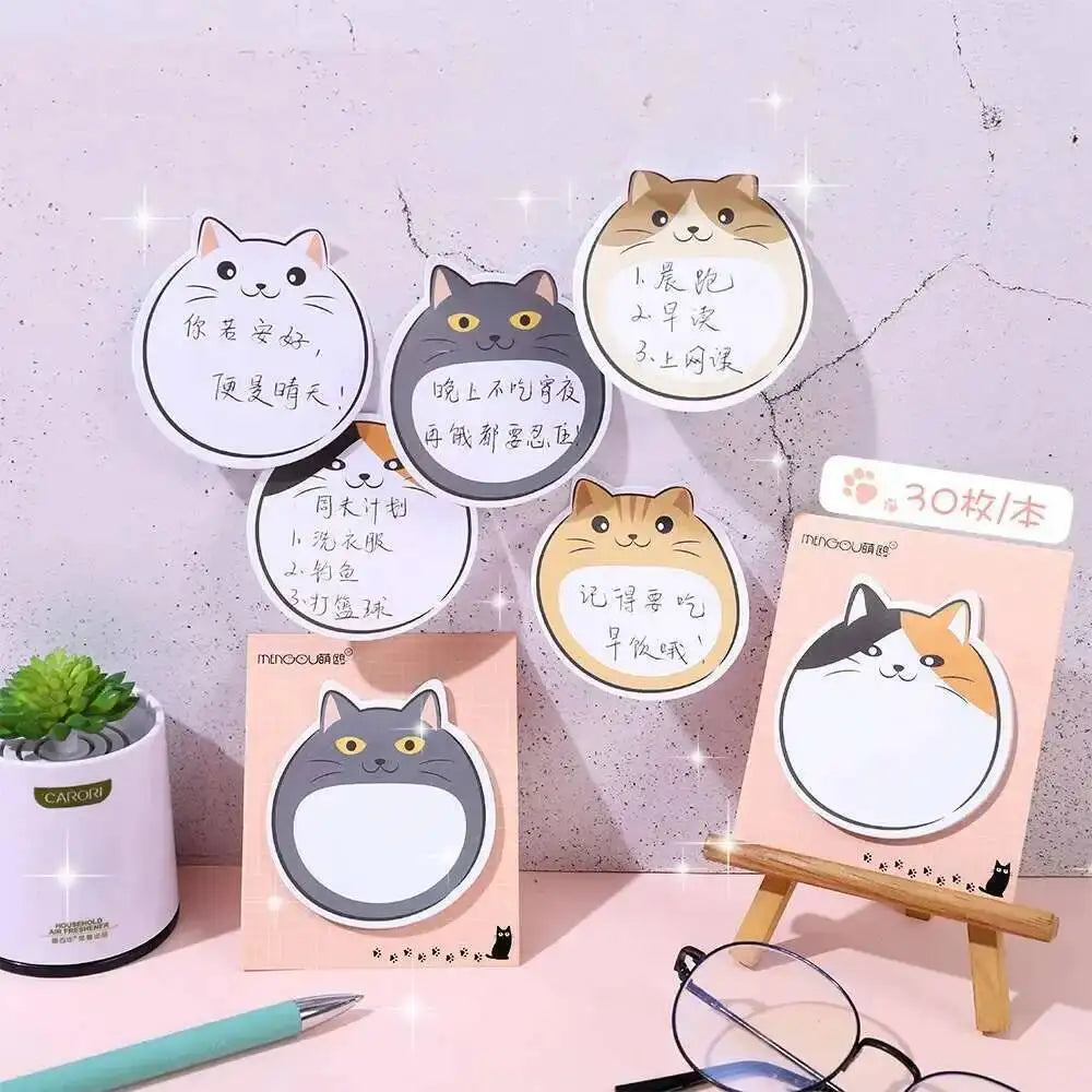 1 Piece Lytwtw's Cartoon Adhesive Cute Kawaii Cat Notes Notepad Memo Pad Office School Supplies Stationery Sticker Decoration