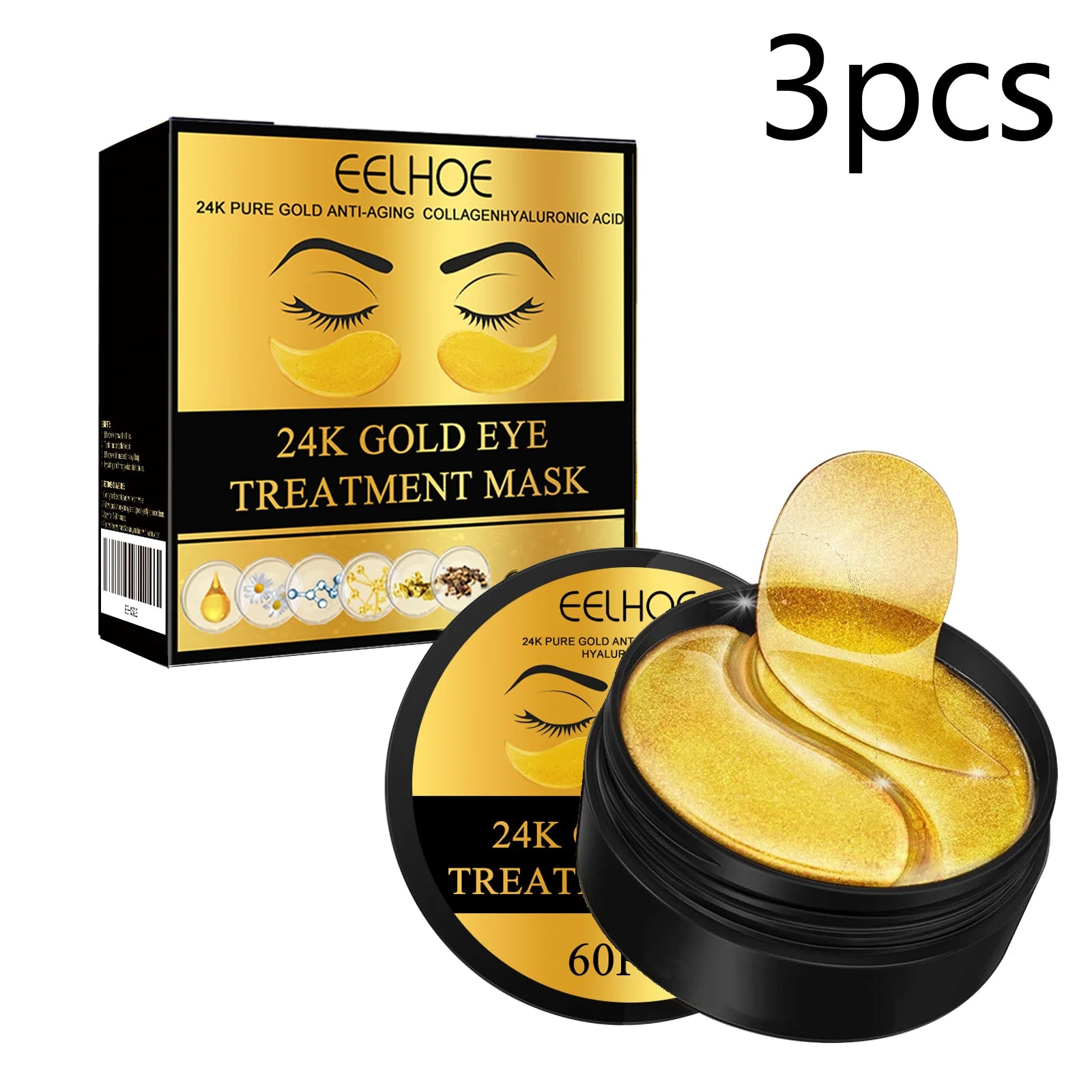 24k Gold Under Eye Patches Pure Gold Anti-Aging Under Eye Mask Removal Eyebags Moisturizing Firming Eye Patches Anti Dark 60pcs