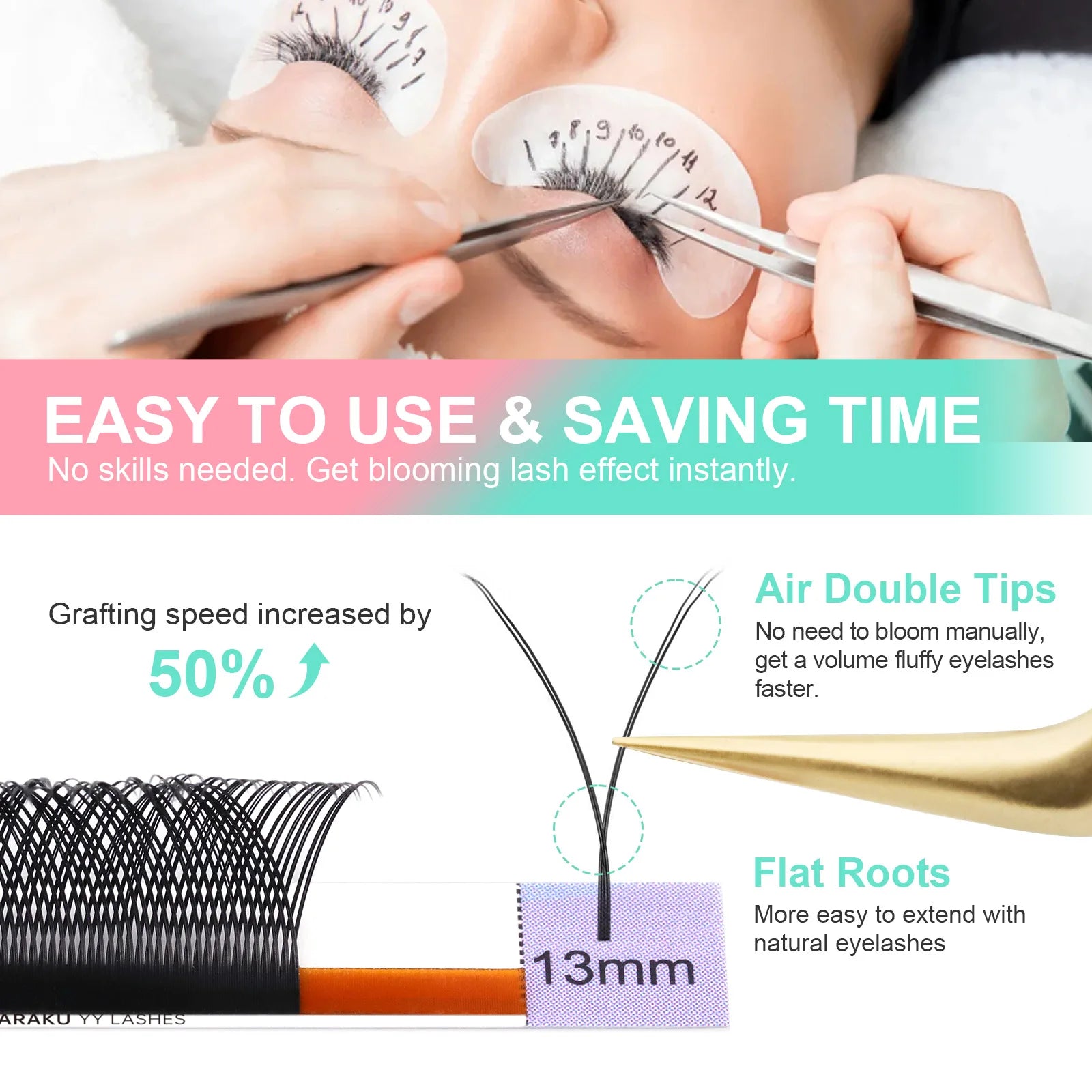 NAGARAKU 54 Rows 6480 Fans Mix 7-15mm C/D YY Eyelash Extensions High Capacity Handwoven Y Shaped Mesh Technology Wispy Cluster