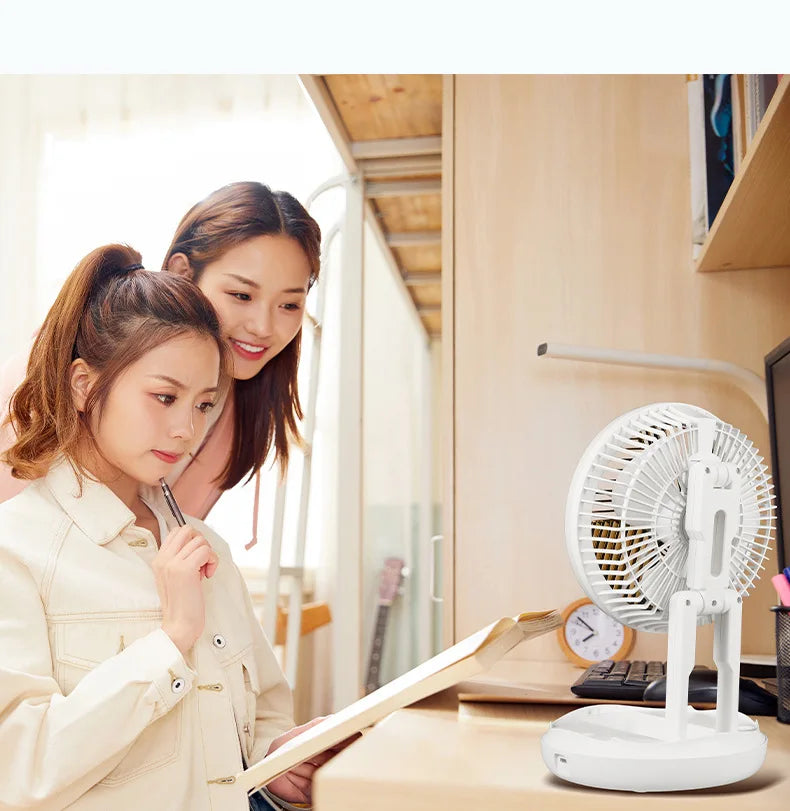 USB Charging Foldable Table Fan Wall Mounted Hanging Ceiling Fan with LED Light 4 Speed Adjustable For Home Room Air Cooler Fan