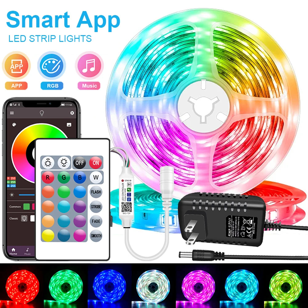 LED Strip Lights RGB 5050 LED Strips Bluetooth APP Control Color Changing DC 12V 30LEDS/M Per Meter For Bedroom Room Kitchen Bar