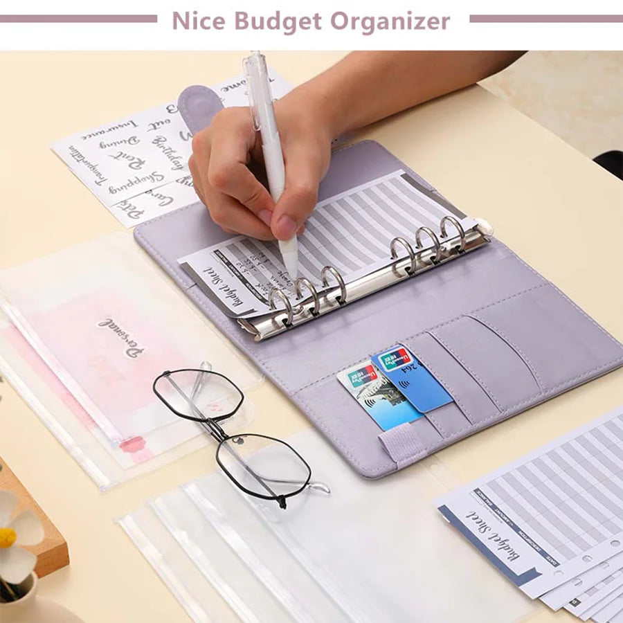 PU Leather Budget Binder With Cash Envelopes Pockets Zip Small French Budget Pouch Binder For Saving Money A6 Planner Organizer