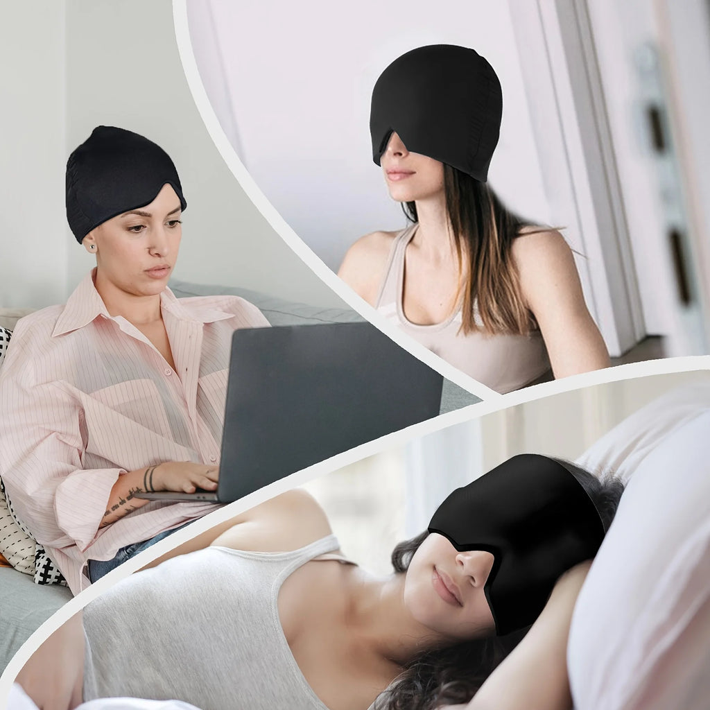Headache Migraine Relief Cap, Ice Pack Headache Relief, 360 ° Hot Compress/Cold Compress Head Pack to Relieve Stress, Odorless Head Pack to Relieve Tension, Puffy Eyes, and Pressure