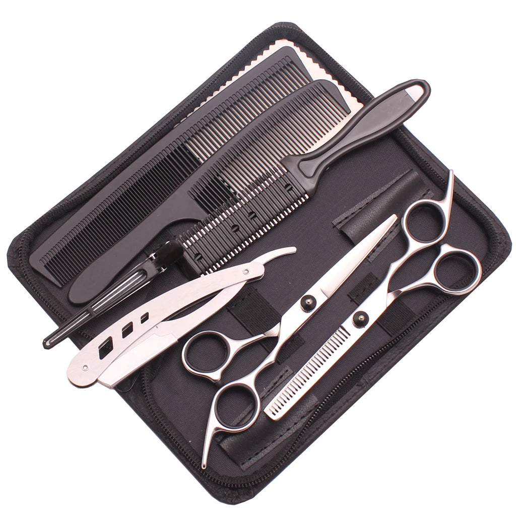 7Pcs Set 6.0" Hair Scissors Stainless Steel Hair Cutting Barber Shop Comb Razor Hairdressing Thinning Shears Haircut Salon C1001