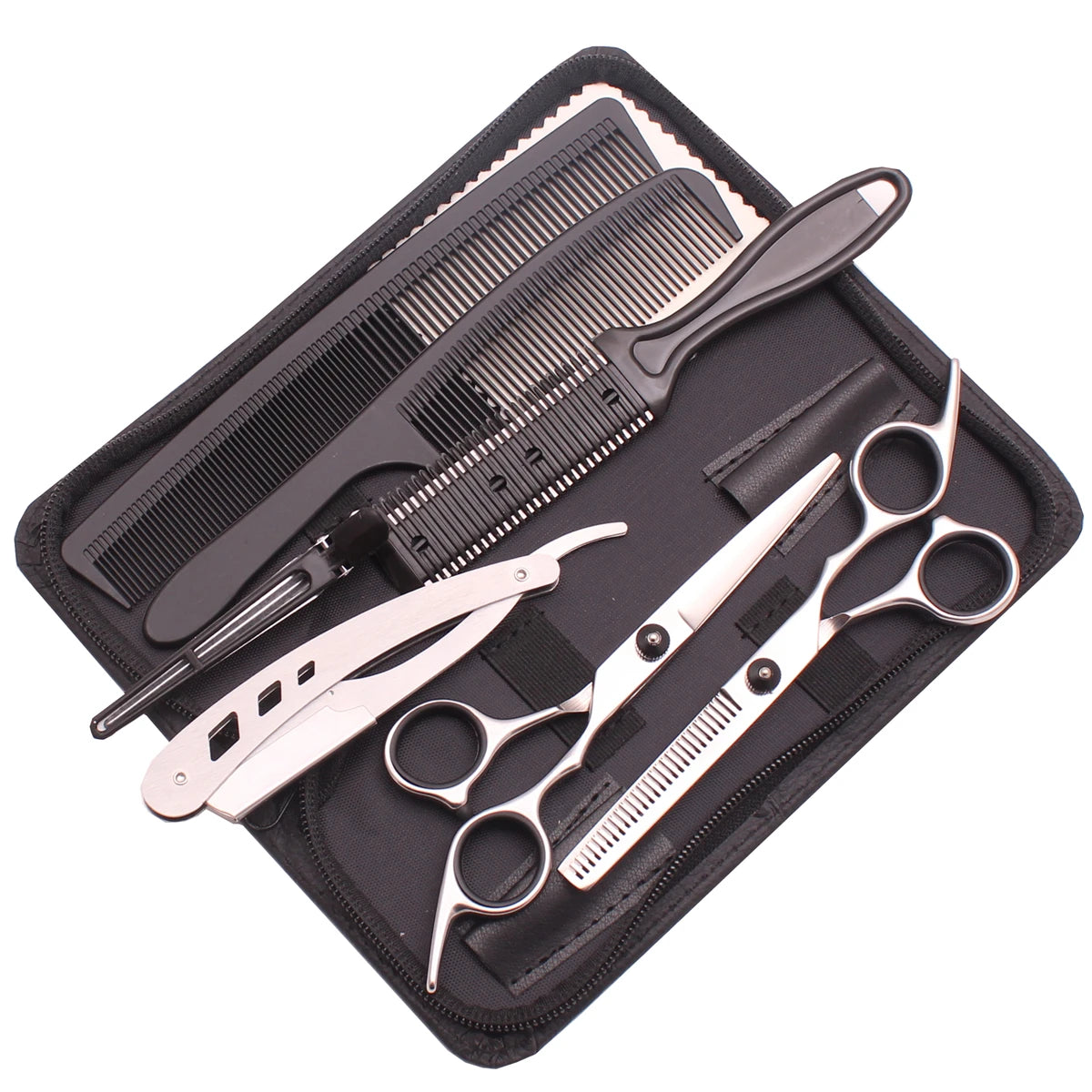 7Pcs Set 6.0" Hair Scissors Stainless Steel Hair Cutting Barber Shop Comb Razor Hairdressing Thinning Shears Haircut Salon C1001