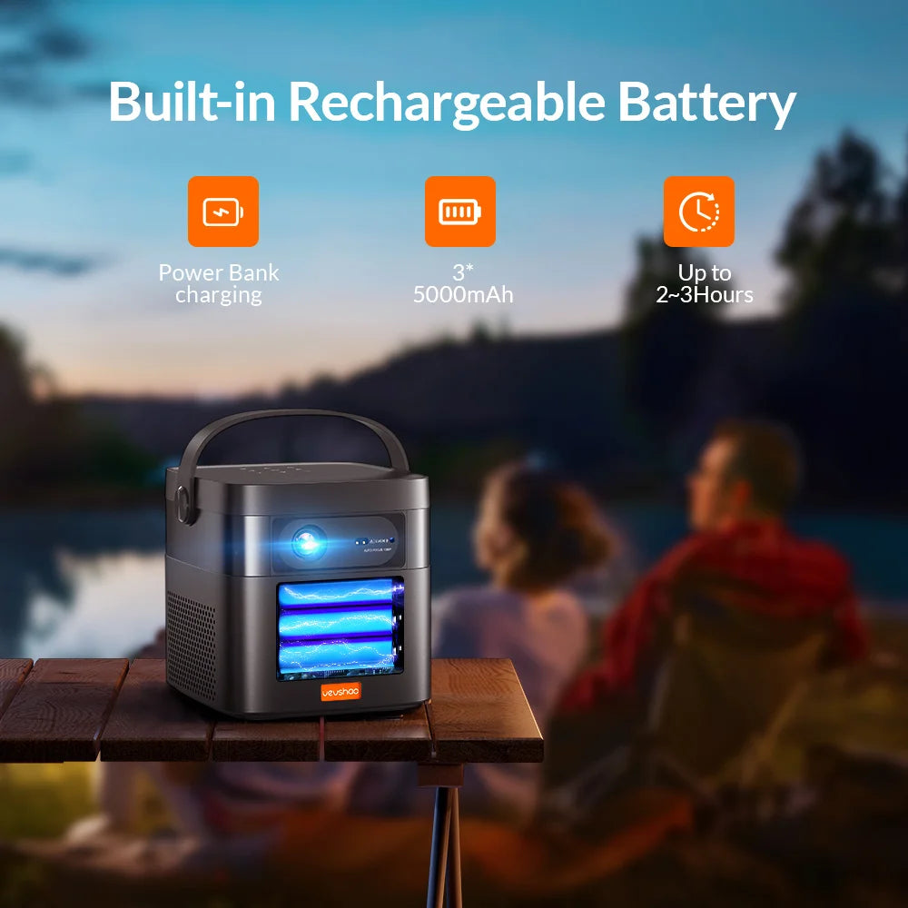 VEVSHAO V50 400ANSI DLP Projector Android 9.0 TOF Focus 3D Dual-band WiFi Bluetooth 5.0 15000mAh Battery Home Theater