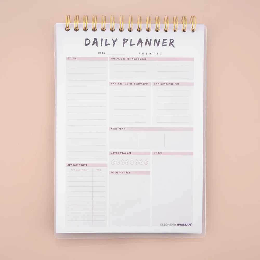 A5 Daily Planner Notebook 50 Sheets Spiral Bound English Weekly Self-Discipline Schedule Organizer Goals Tasks Time Management