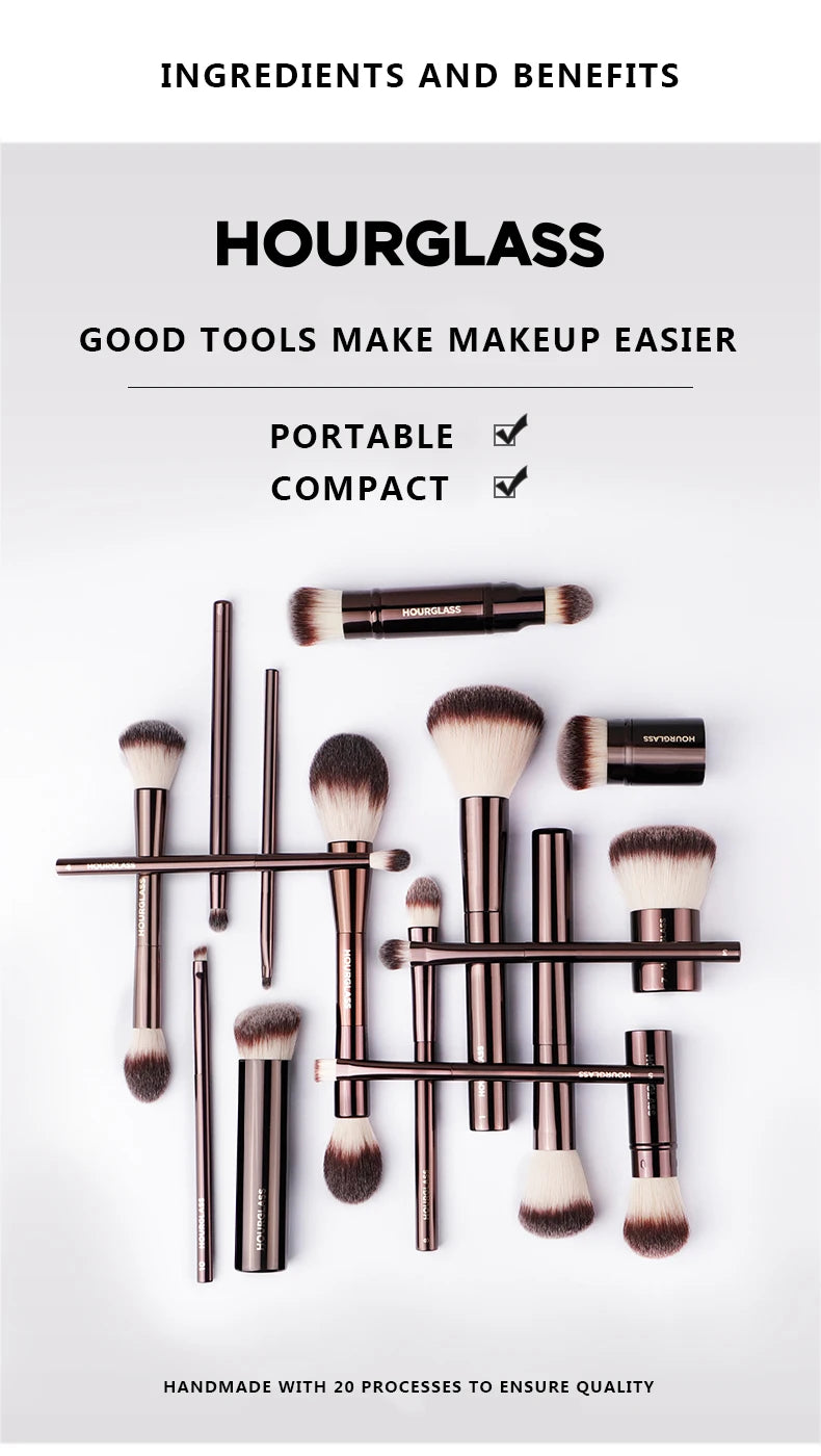 Hourglass Makeup Brush- No.7 Finishing Brush Soft Fiber Hair Portable Powder Brush Fashion Design Single Face Brush