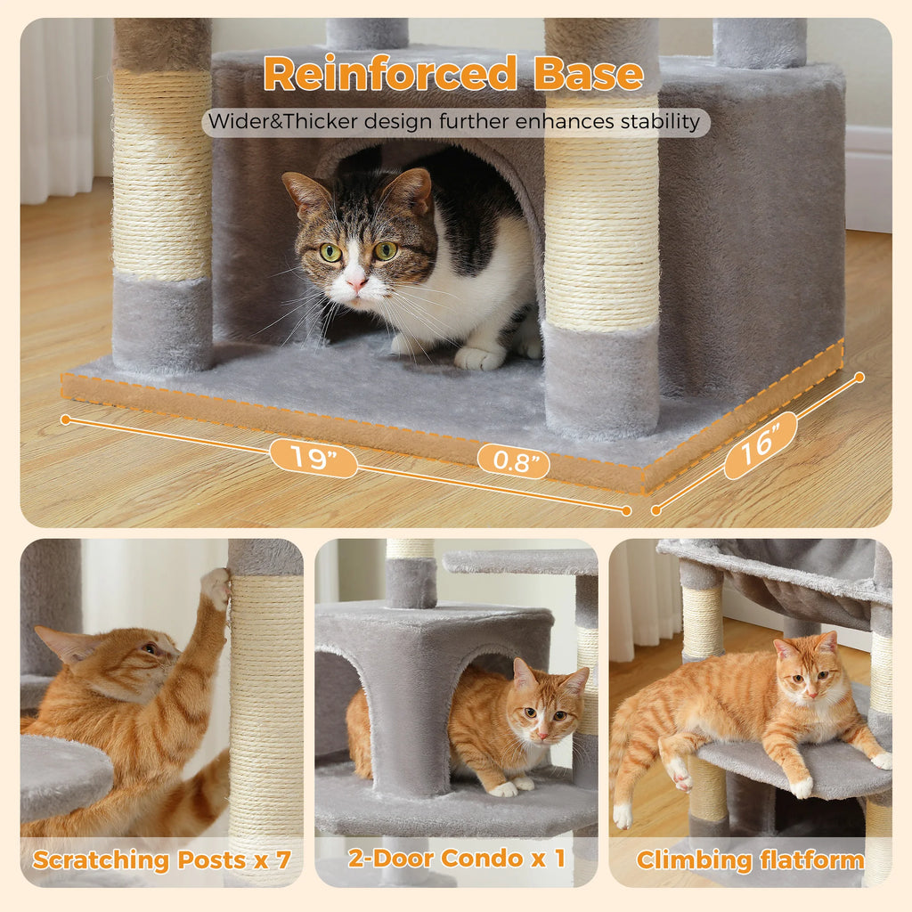 Tall Cat Tree with Scratching Posts Spacious Hammocks Large Condos Large Cat Tower for Indoor Cat Scratcher Cat Toys Accessories