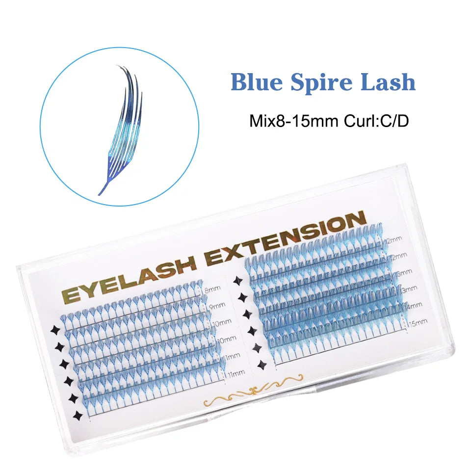 AGUUD Holographic Aurora Color Spire Eyelash Glitter Tinsel Anime Premade Fan Dual Side Color Comic Lash for Christmas Cosplay