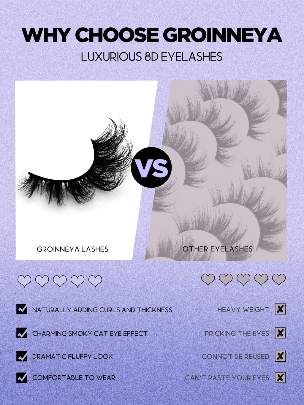 GROINNEYA Lashes 3D Mink Lashes Fluffy Reusable Lashes Mink False Eyelashes Soft Wispy Natural Cross Eyelash Extension Makeup